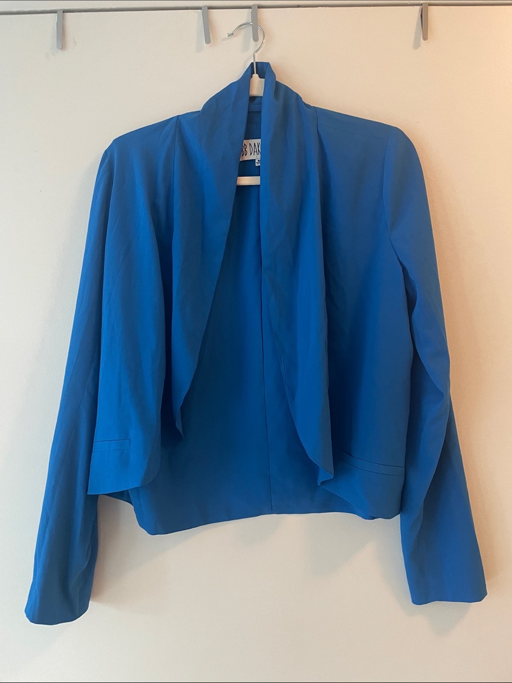 BB Dakota Draped Open-Front Cropped Blazer in Bright Blue
